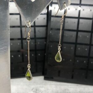 STERLING silver 925 green gemstone elegant long chain dangle earrings boho.